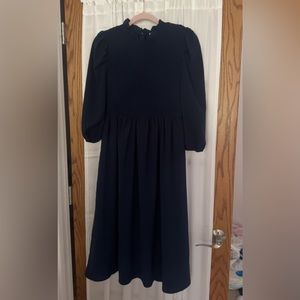polagram navy smocked midi dress